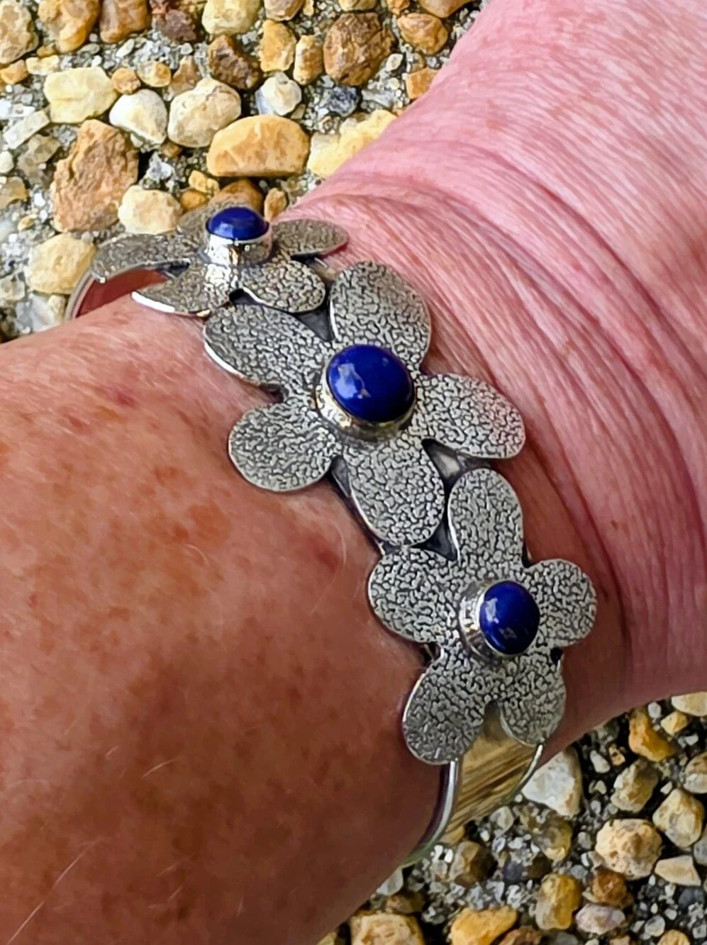 Lapis Lazuli Gemstone Cuff Bracelet In 925 Sterling Silver (Adjustable)